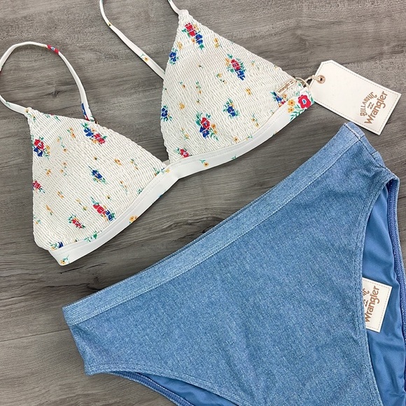 ☀️BILLABONG☀️ MEADOWLANDS CECI TRI DOWN WITH DENIM HIGH BIKINI SET - Picture 6 of 17
